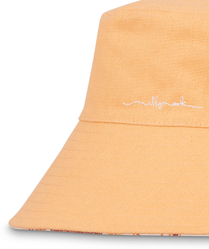 Millymook Girls Wide Brim Bucket Hat - Natural Red Orange Flower Print - Lillypilly